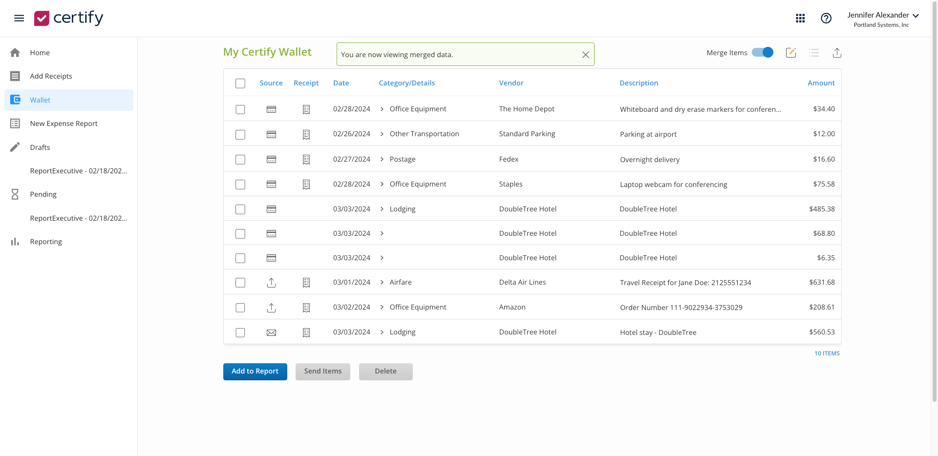 screenshot of Emburse Expense Professional